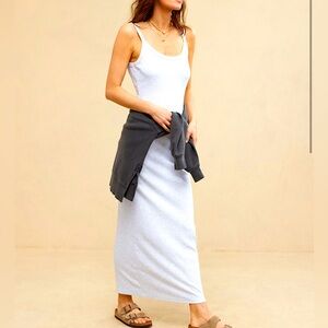 AERIE LOW BACK KNIT MAXI DRESS IN LIGHT HEATHER GREY